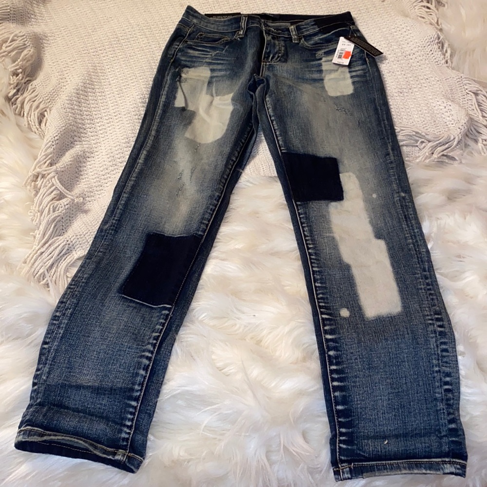 Joe Fresh Dark Blue Distressed Boyfriend Jeans with Patch Accents
